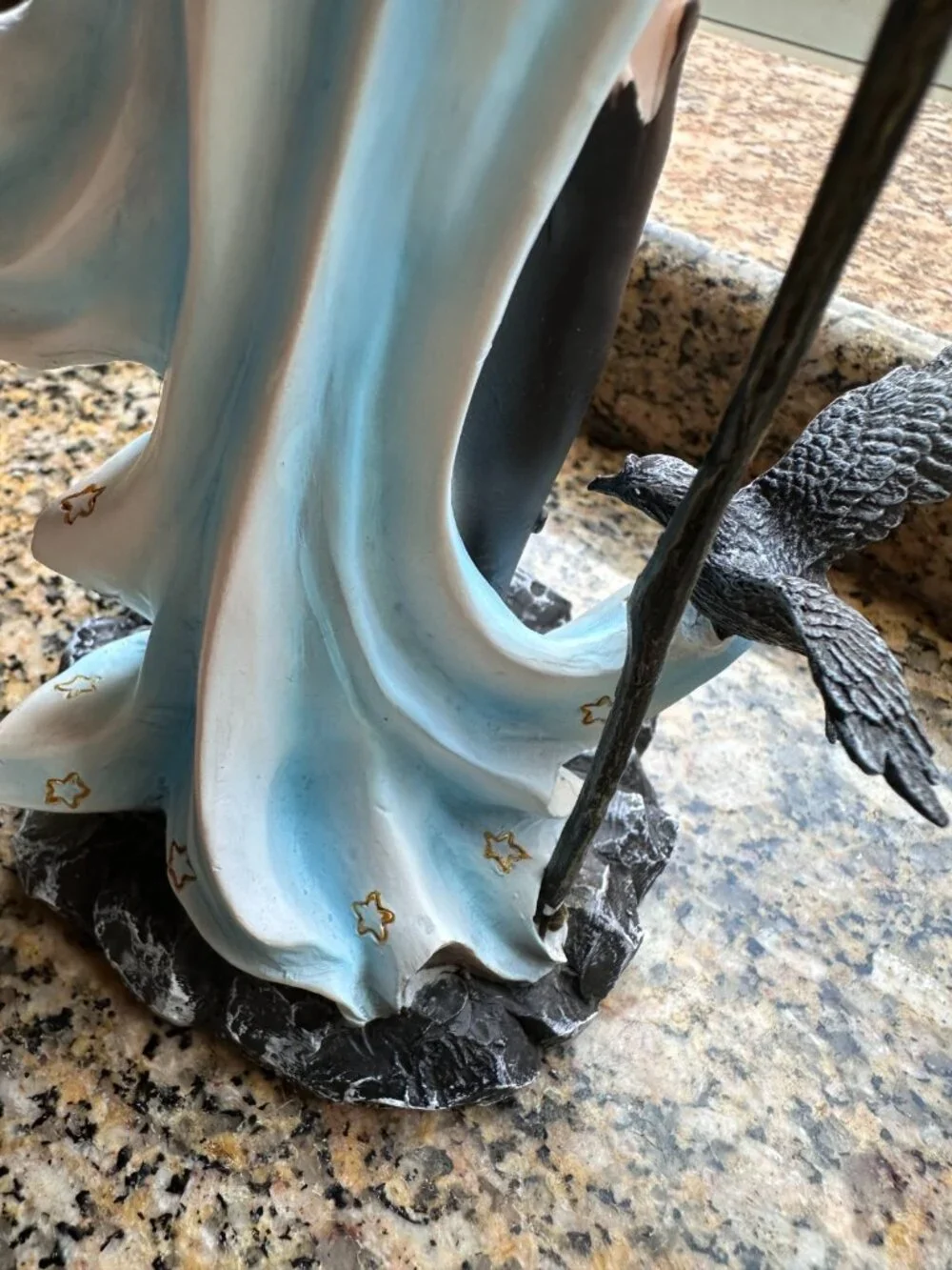 Gothic Fantasy Sorceress Statue Witch Resin Figurine with White Dragon & Ravens